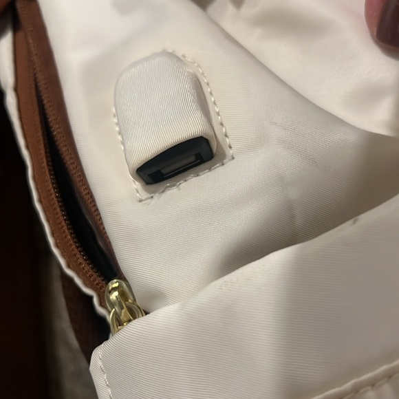 NWOT Cream and Brown Backpack with USB port. - Picture 11 of 12